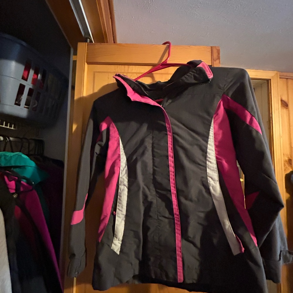 Kids L.L. Bean Black and Pink Ski Jacket Water-Resistant Winter Wear